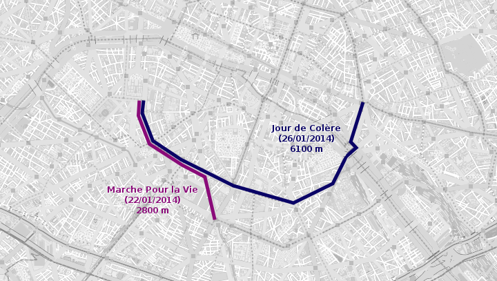 Comparatif itinéraires Jour de Colère et Marche pour la Vie